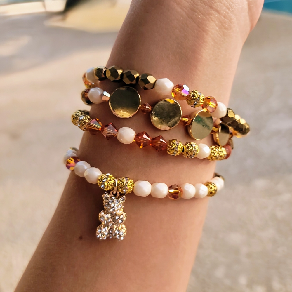 Elegant Gold and White Beaded Bracelet Set